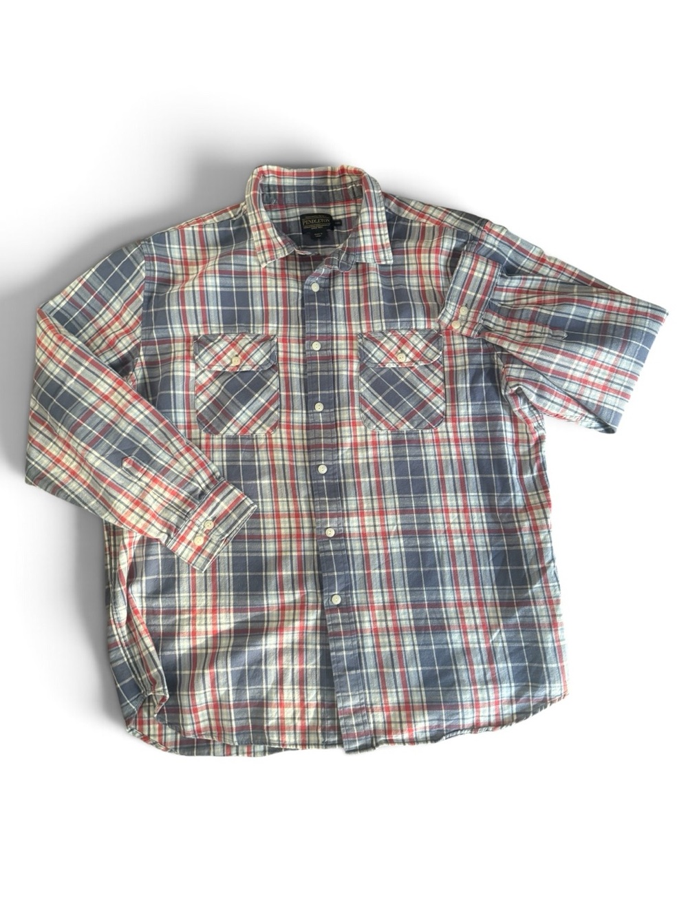 Pendleton Men’s XXL Plaid Flannel Shirt Blue Red 100% Cotton Double Pocket